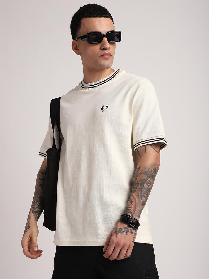 Men Cotton Regular Fit Crew Neck Textured T-shirt