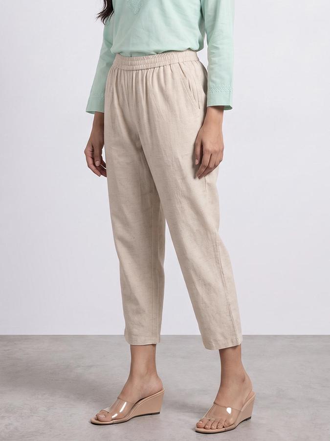 R&B Women Off White Textured Ethnic Pant