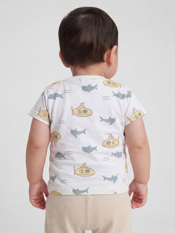 R&B Off White Graphic Print Boys Round Neck Regular Fit Short Sleeves T-Shirt 
