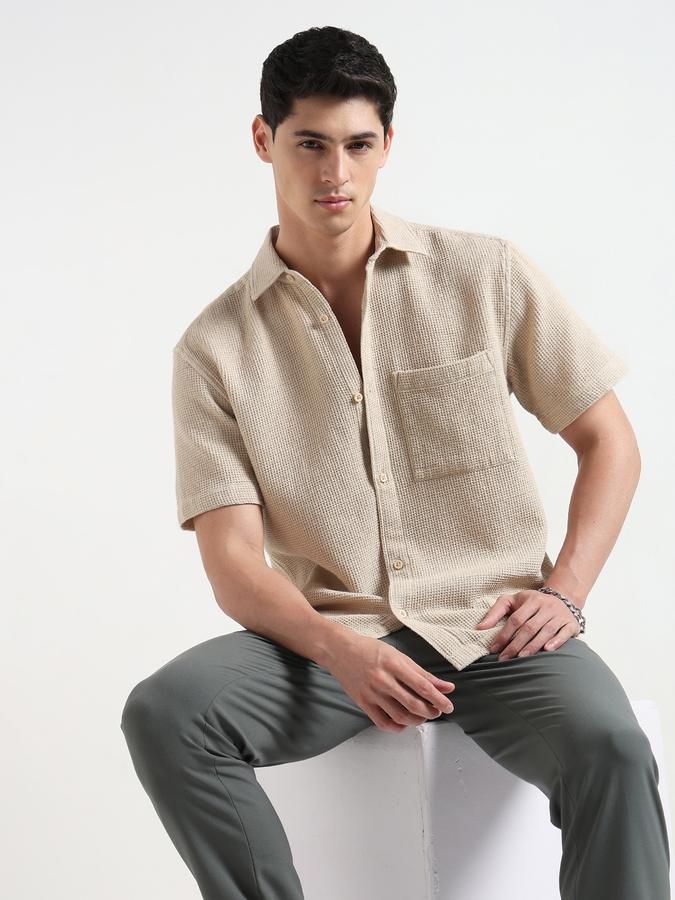 Men Textured Loose Fit Shirt with Patch Pocket data-index=