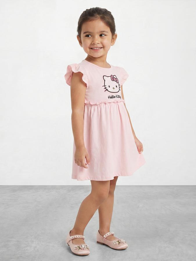 R&B Girl Pink Hello Kitty Flutter Sleeves Fit and Flare Dress