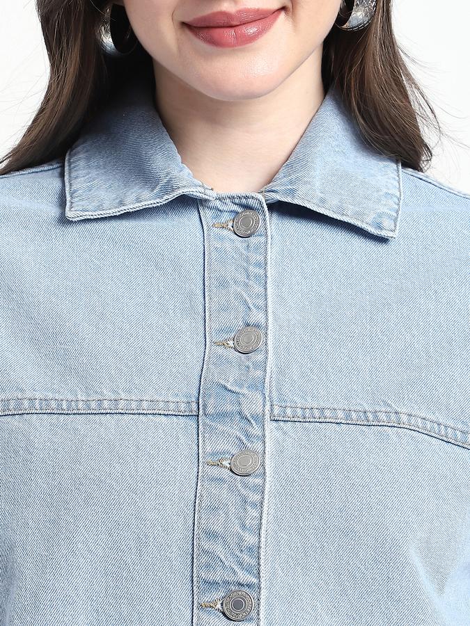 Women Cotton Regular Fit Denim Button-Front Jacket