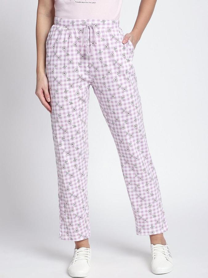 R&B Women Lilac Checked Regular Fit Trousers