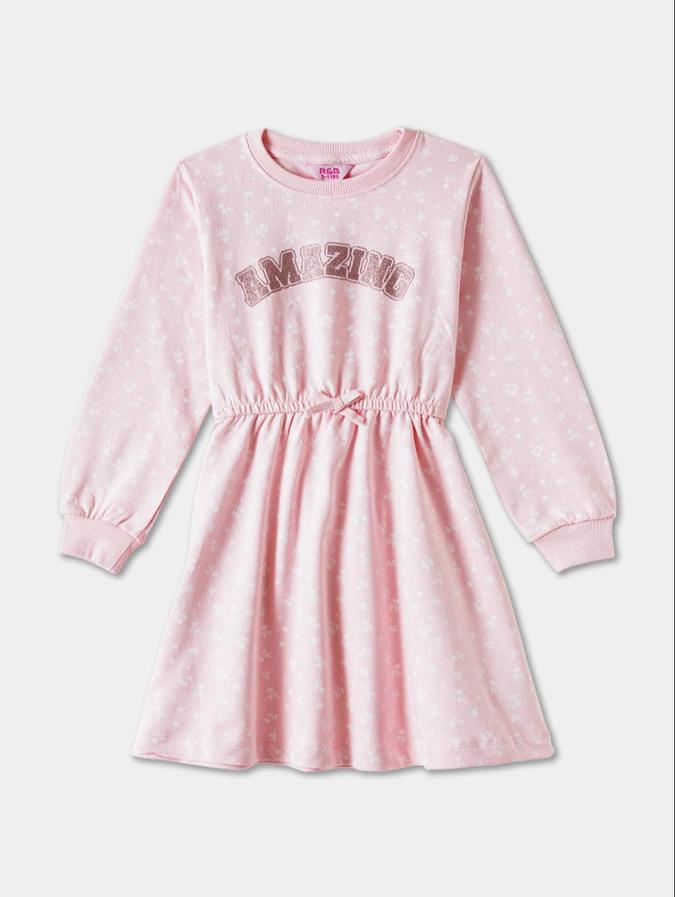 R&B Pink Floral Printed Girls Long Sleeves Dress