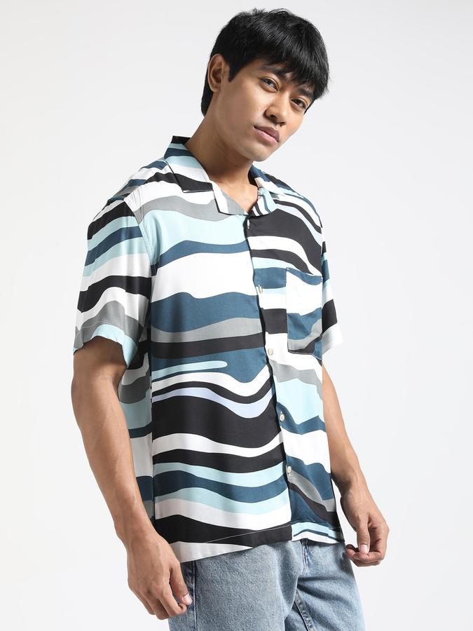 Men Rayon Slim Fit Cuban Collar Geometric Shirt