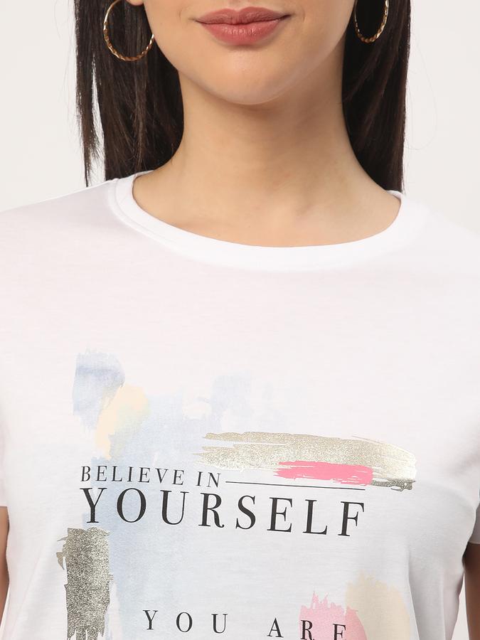 Women Cotton Regular Fit Round Neck Slogan T-shirt