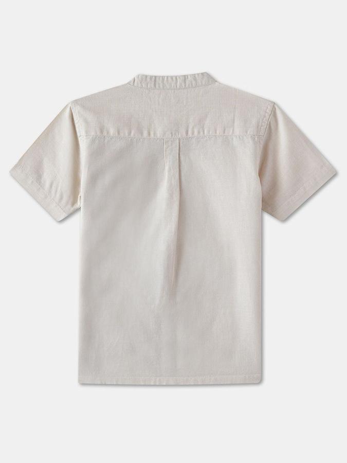 R&B Boys Beige Solid Half Sleeves Mandarin Collar Relaxed Fit Shirt