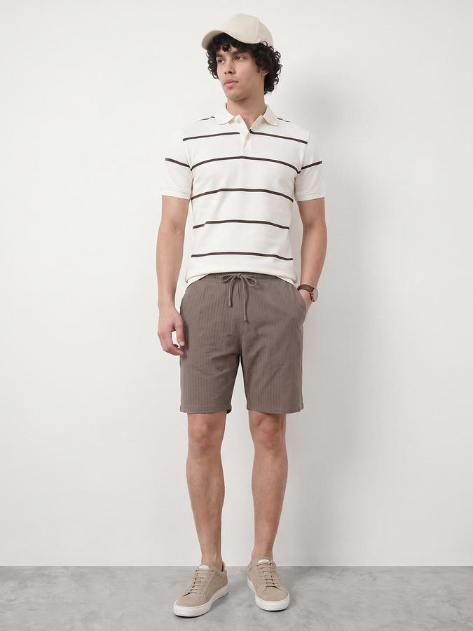 R&B Men Brown Self Design Regular Fit Mid Rise Shorts