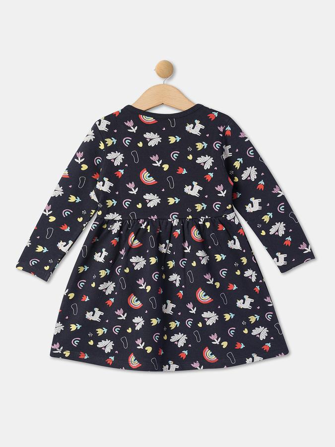 Girls Cotton A-Line Round Neck Printed Dress