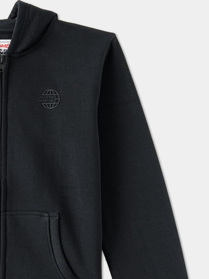 Boys Cotton Hooded Zip Up Solid Jacket