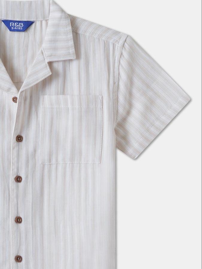 R&B Boys Beige Short Sleeves Striped Shirt