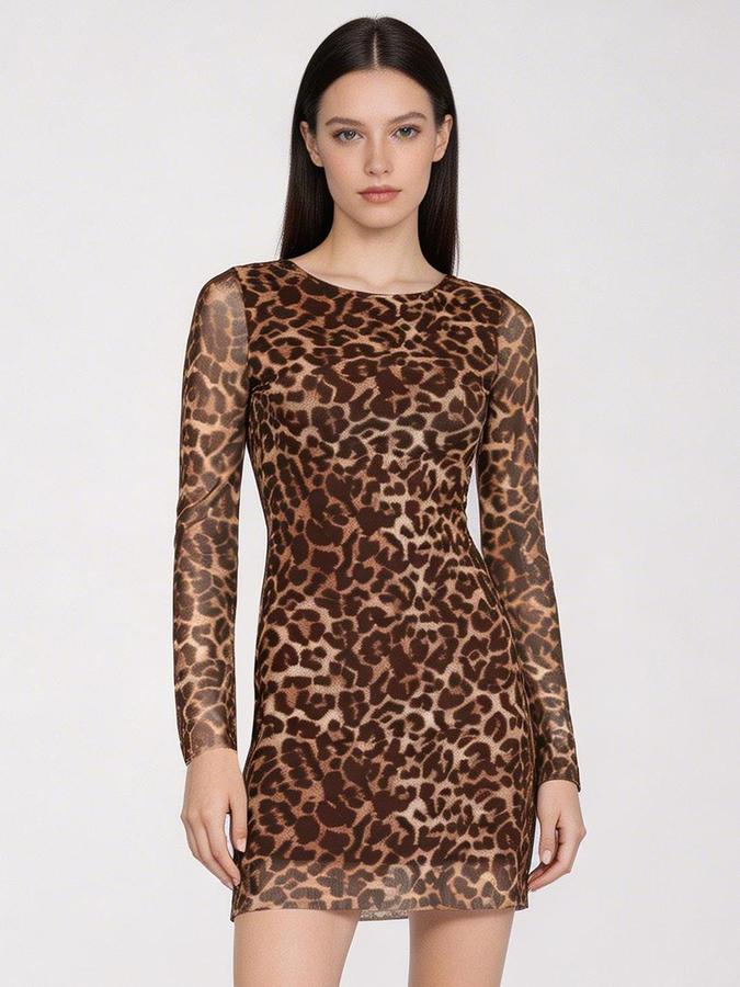 R&B Brown Printed Women Fitted Dress