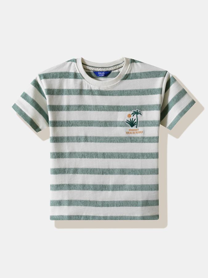 Boys Cotton Regular Fit Crew Neck Striped T-shirt