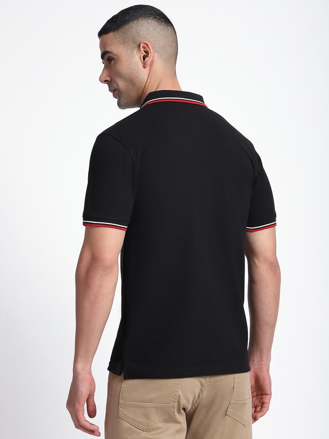 Men Cotton Blend Slim Fit Polo Neck Solid T-shirt