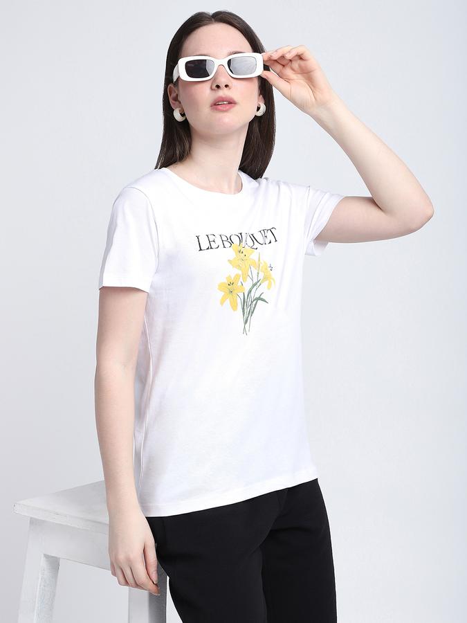 R&B Women White Floral Graphic T-Shirt
