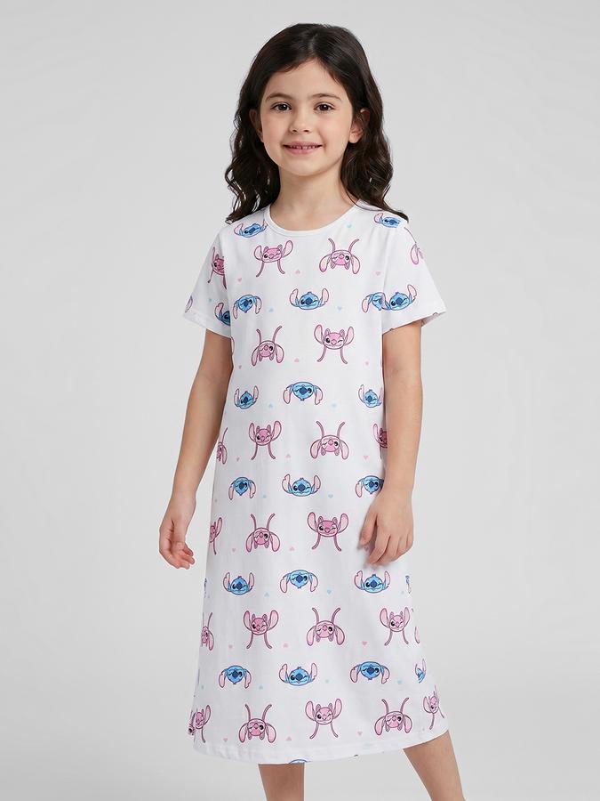 R&B Blue Printed Short Sleeves Round Neck Maxi Girls T-shirt Nightdress