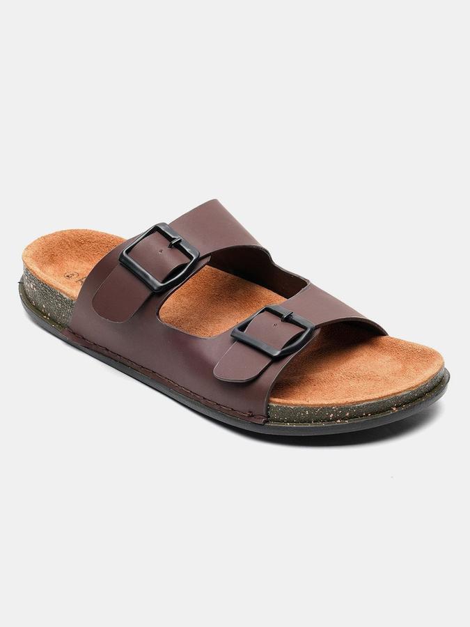 R&B Men Brown Solid Buckle Detailing Comfort Flat Sandals