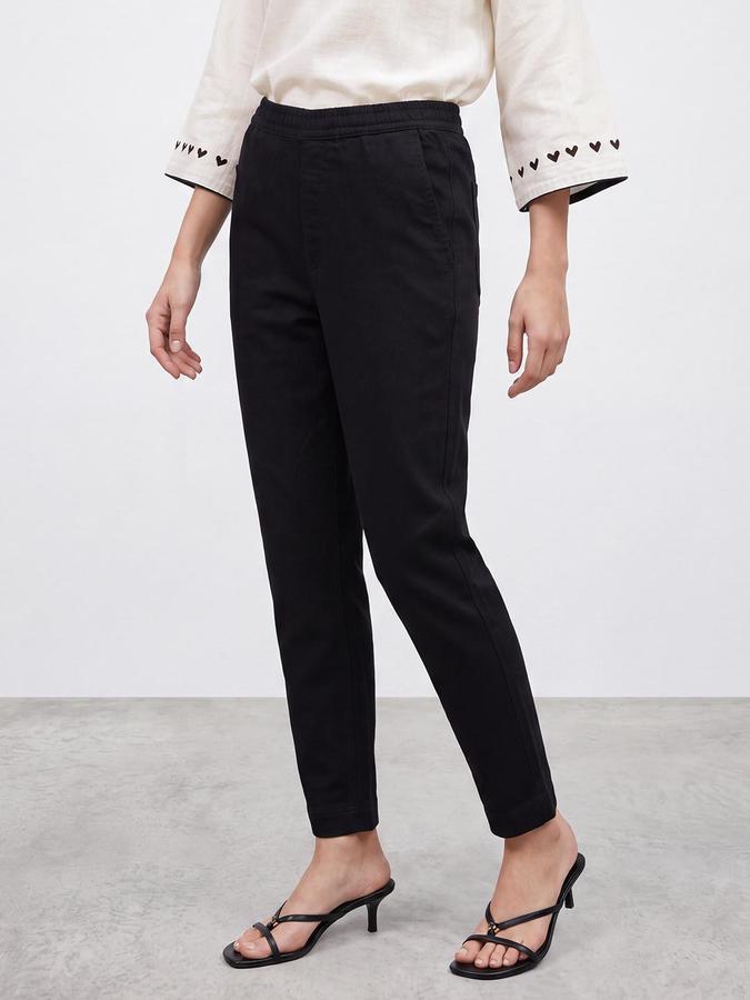 R&B Women Black Tapered Fit Jogger Waist Jeans