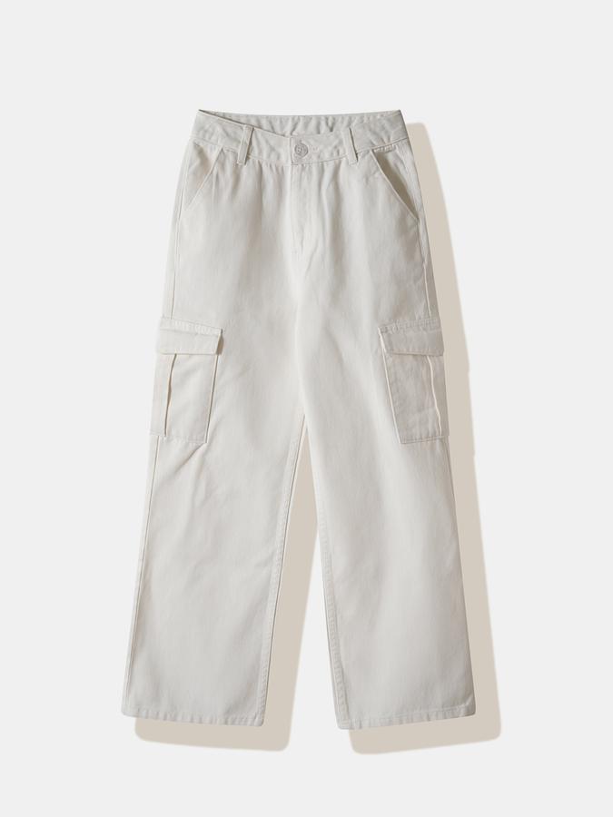 Girls Cotton Regular Fit Button Waist Pockets Pants