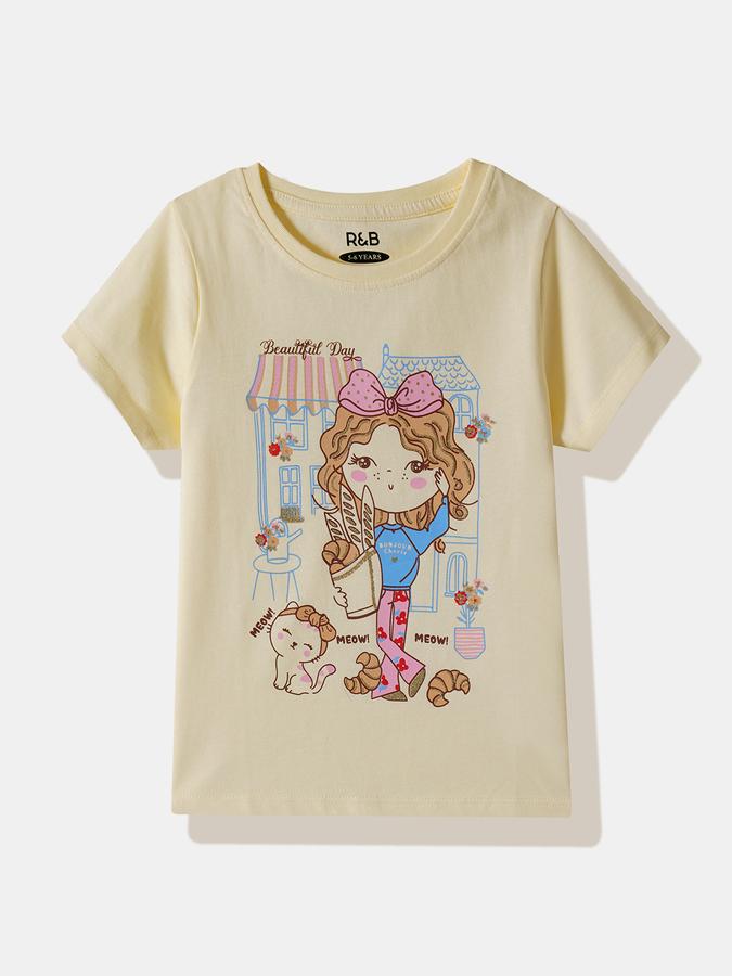 Girls Cotton Regular Fit Crew Neck Graphic T-shirt