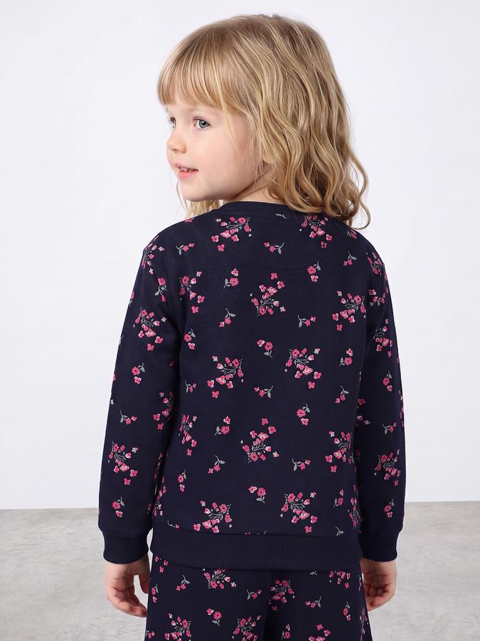 R&B Girls Blue Floral Print Round Neck Full Sleeves Sweatshirt