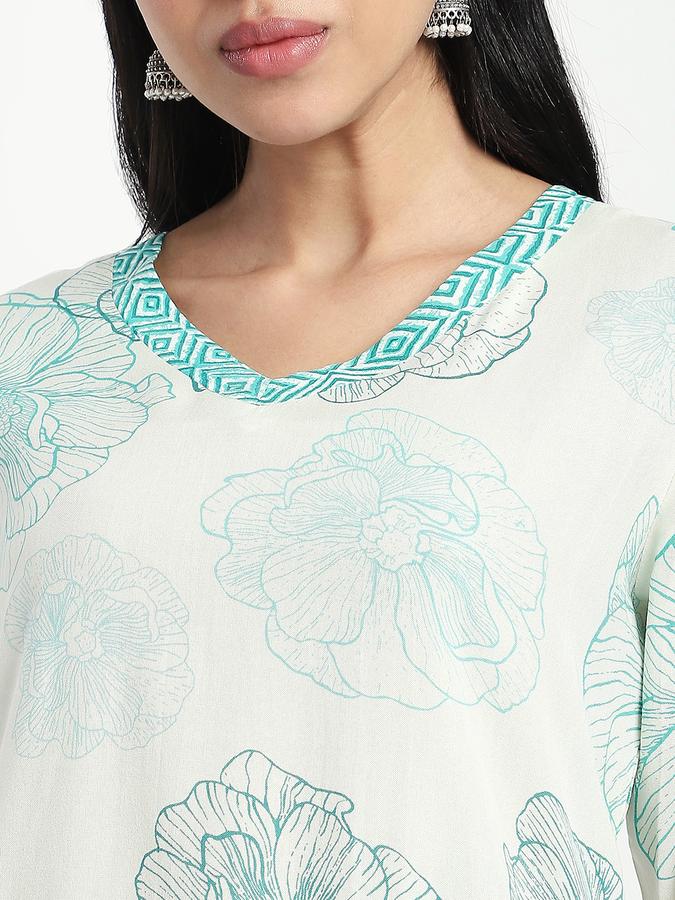 Women Cotton Straight Fit V-Neck Printed Kurta