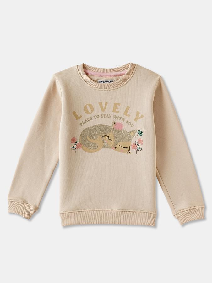 Girls Cotton Blend Regular Fit Crew Neck Graphic Sweatshirt