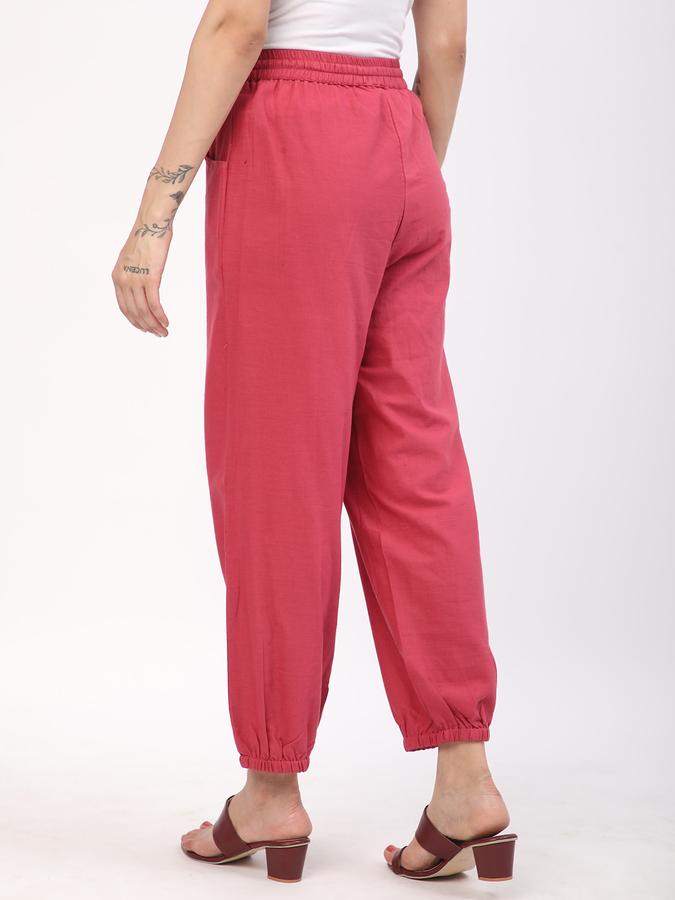 Women Cotton Harem Drawstring Solid Trousers