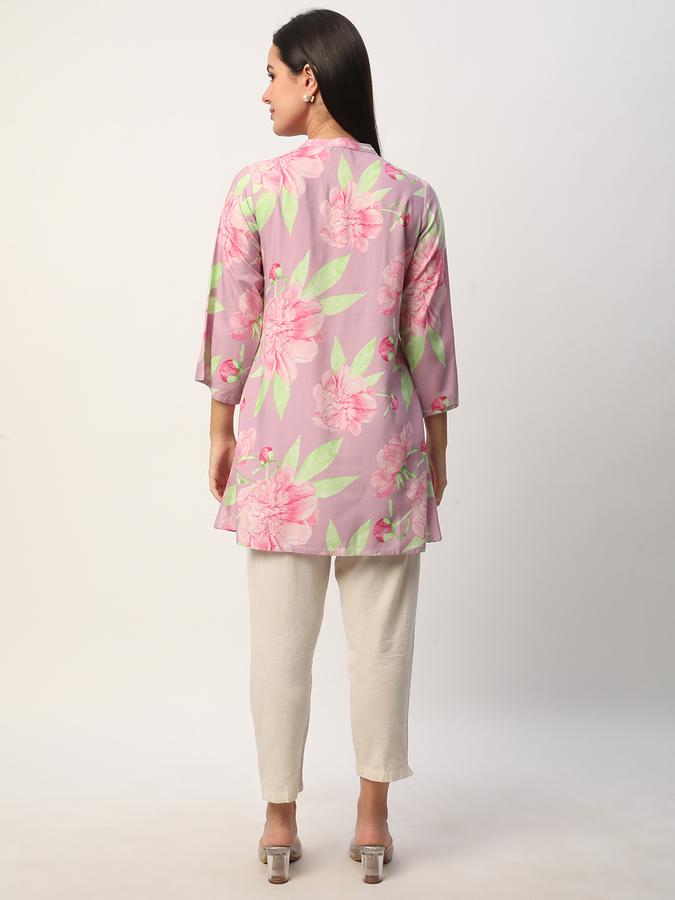 Women Rayon Regular Fit Mandarin Neck Printed Ethnic Top