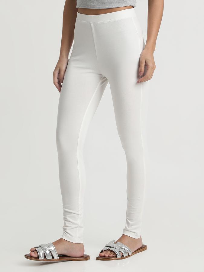 R&B Women Ivory Solid Leggings