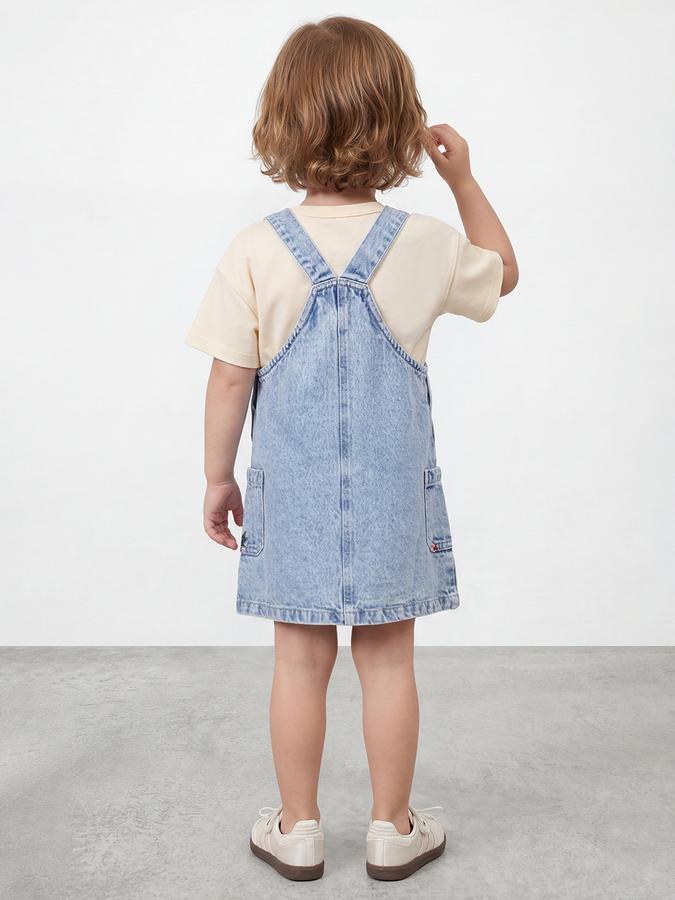 R&B Girl Blue &amp; Beige Regular Fit Floral Pure Cotton Dungaree