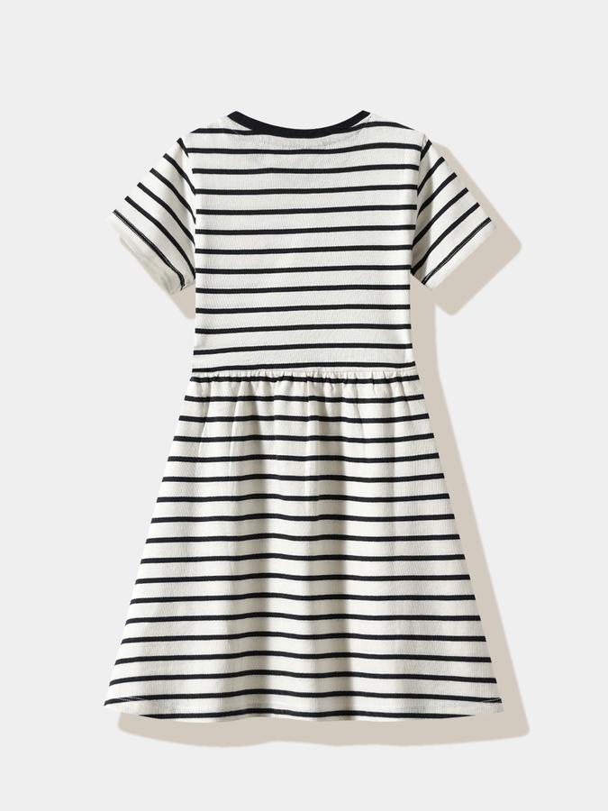 Girls Cotton Regular Fit Round Neck Ruffled Dress