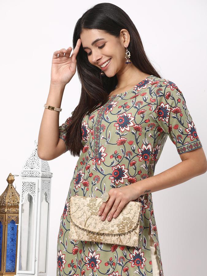 Women Floral Print No Darts Straight Kurta