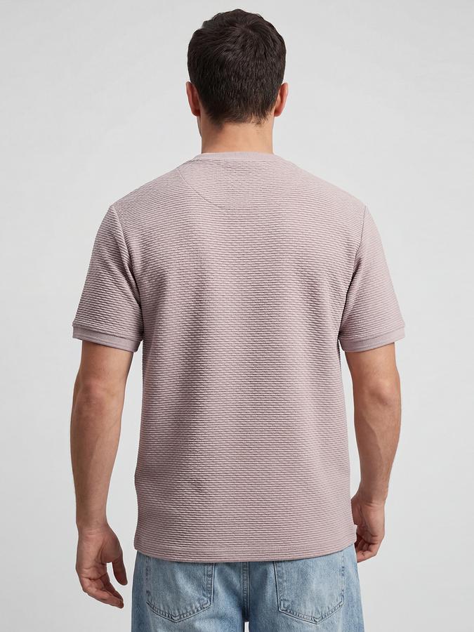 R&B Pink Self Design Men Round Neck Regular Fit Short Sleeves T-Shirt 