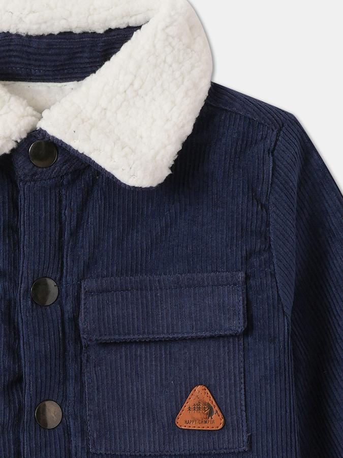 Boys Corduroy Sherpa Lined Button Front Embroidered Jacket