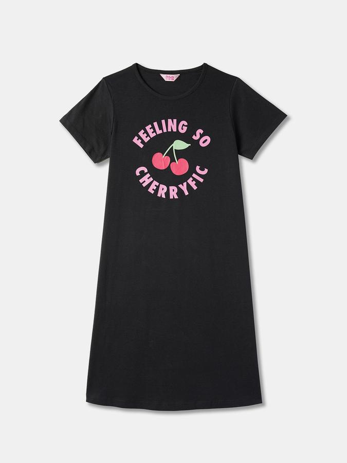 Girls Cotton Cherry Print Round Neck Short Sleeves Sleepwear Set