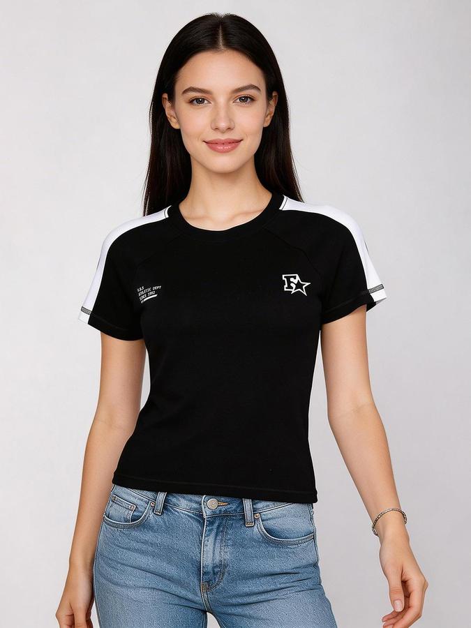 R&B Black Solid Women Fitted Top 