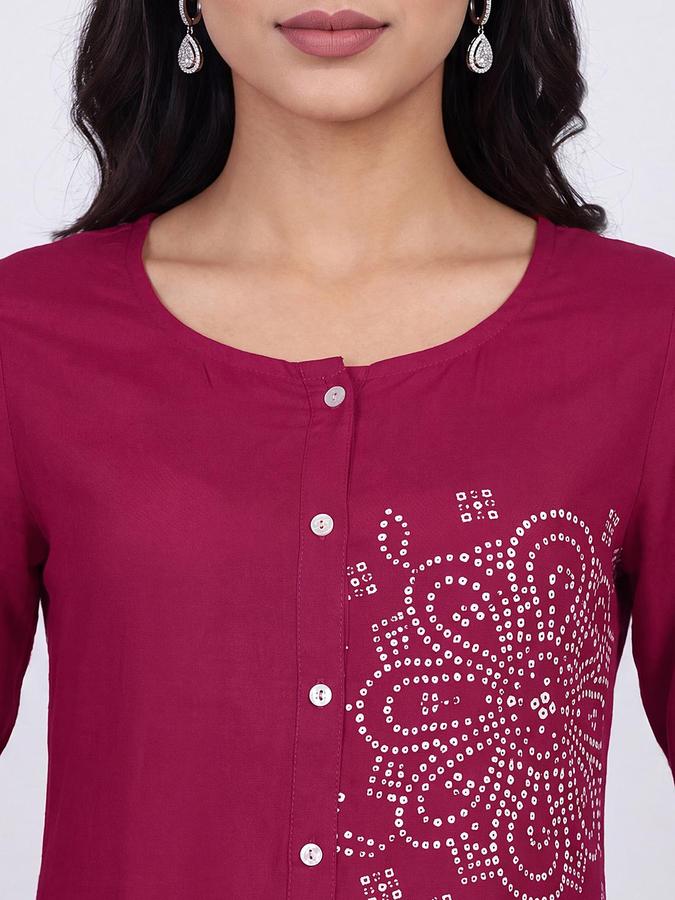 R&B Women Dark Pink Floral Print Round Neck Three-Quarter Sleeves Ethinic Kurta