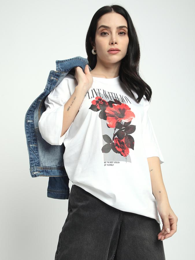 Women Viscose Relaxed Fit Crew Neck Graphic T-shirt