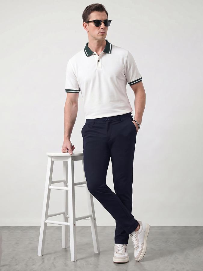 R&B Men's Navy Blue Slim Fit Trousers