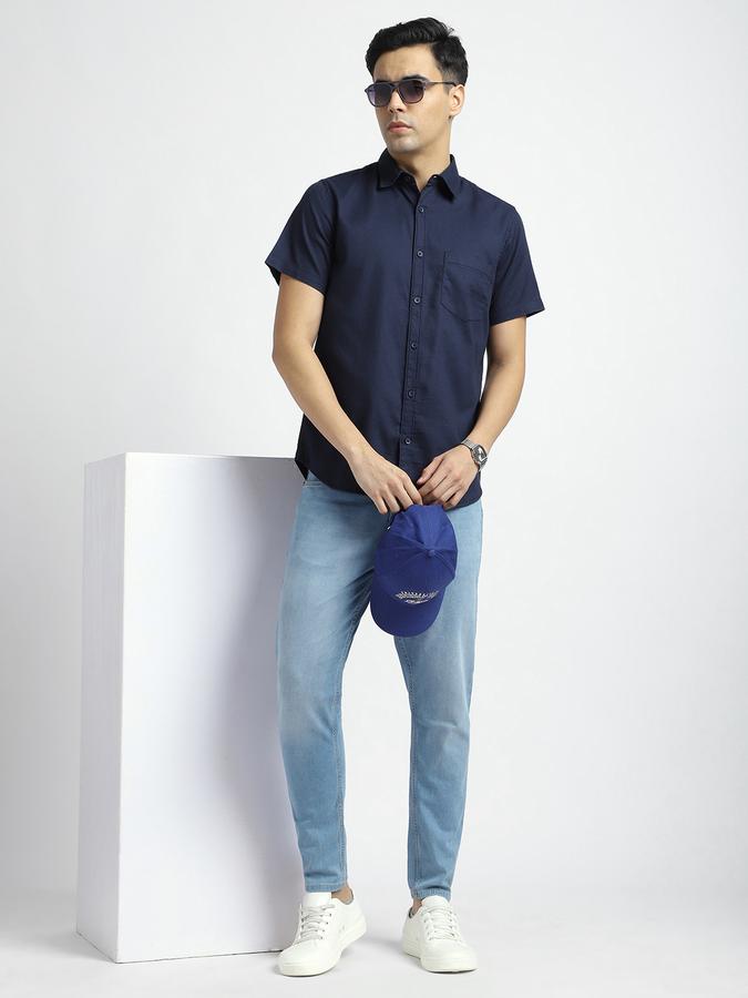 Men Cotton Regular Fit Point Collar Solid Shirt