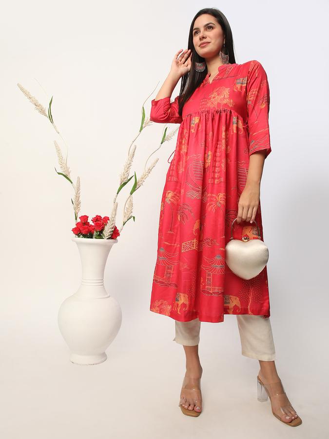 Women Polyester Regular Fit Mandarin Collar Printed Kurta