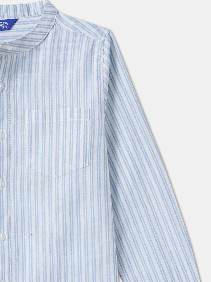 Boys Linen Blend Regular Fit Long Sleeve Striped Shirt