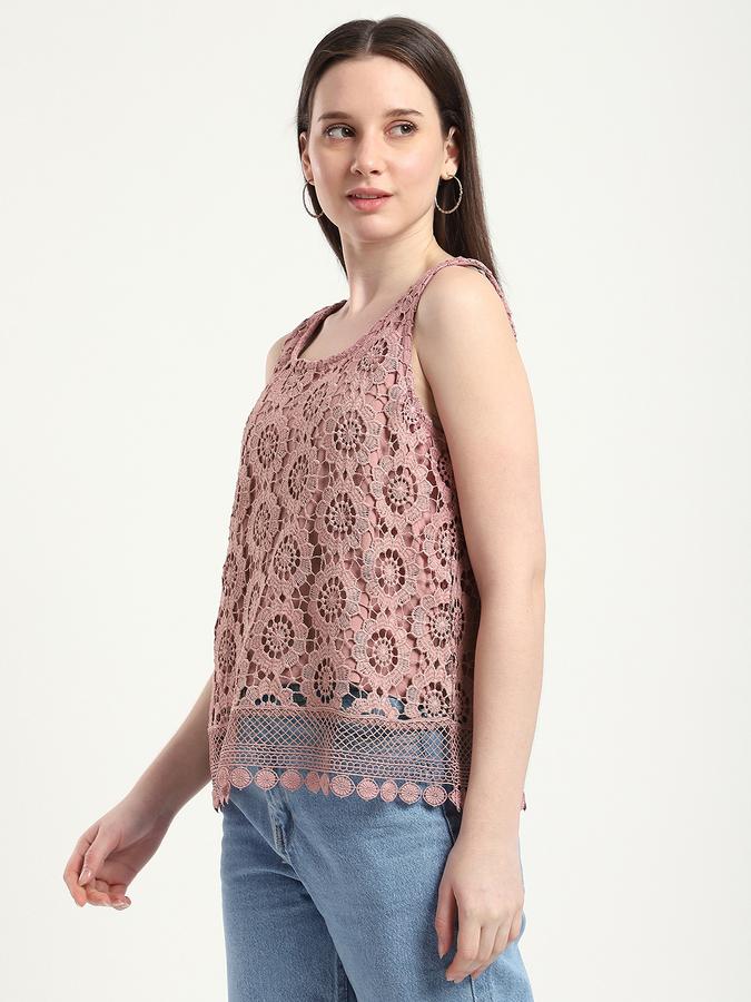 R&B Women Shell Pink Crochet Sleeveless Top