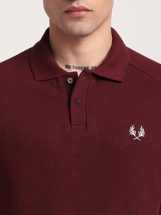 Men Cotton Slim Fit Polo Neck Textured T-shirt