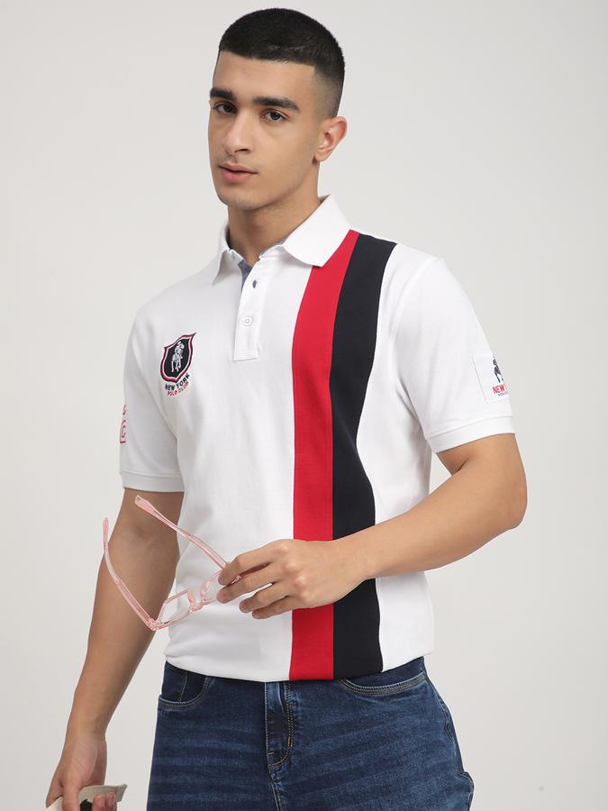 Men Cotton Regular Fit Polo Neck Color Block T-shirt