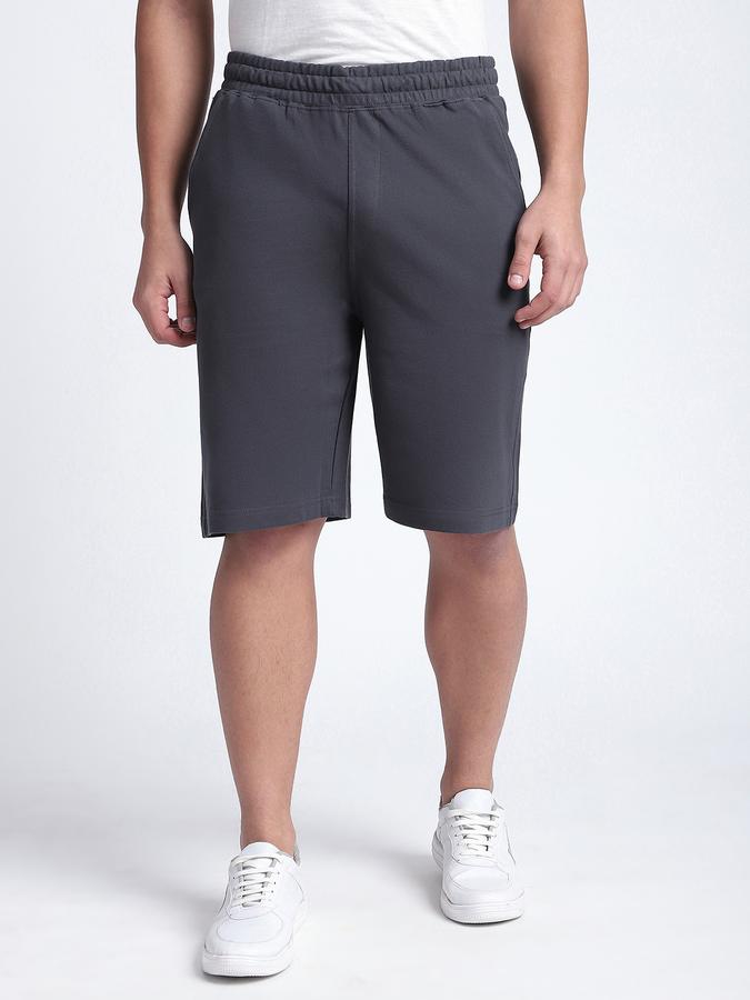 Men Cotton Regular Fit Elastic Waist Solid Shorts