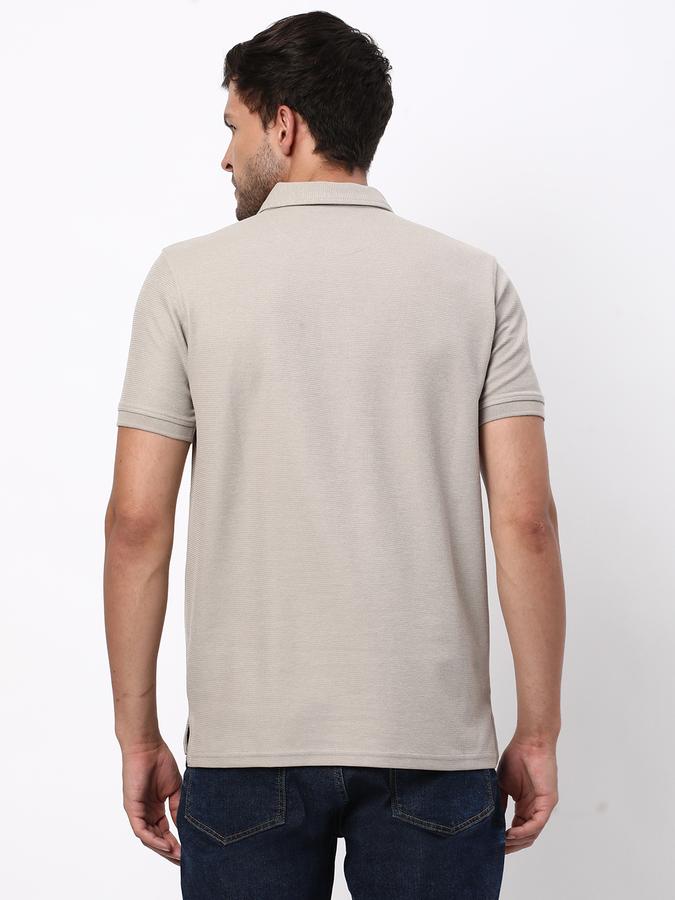 Men Cotton Blend Slim Fit Polo Neck Textured T-shirt