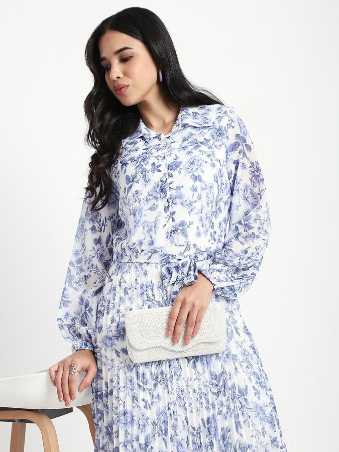 R&B Women Navy Floral Print Tiered Maxi Dress