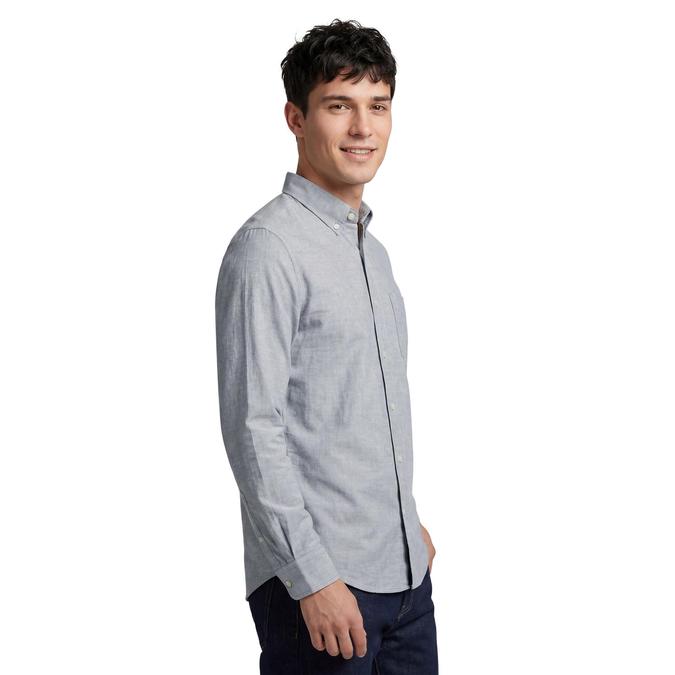 R&B Grey Solid Mens Button-Down Collar Long Sleeves Shirt 